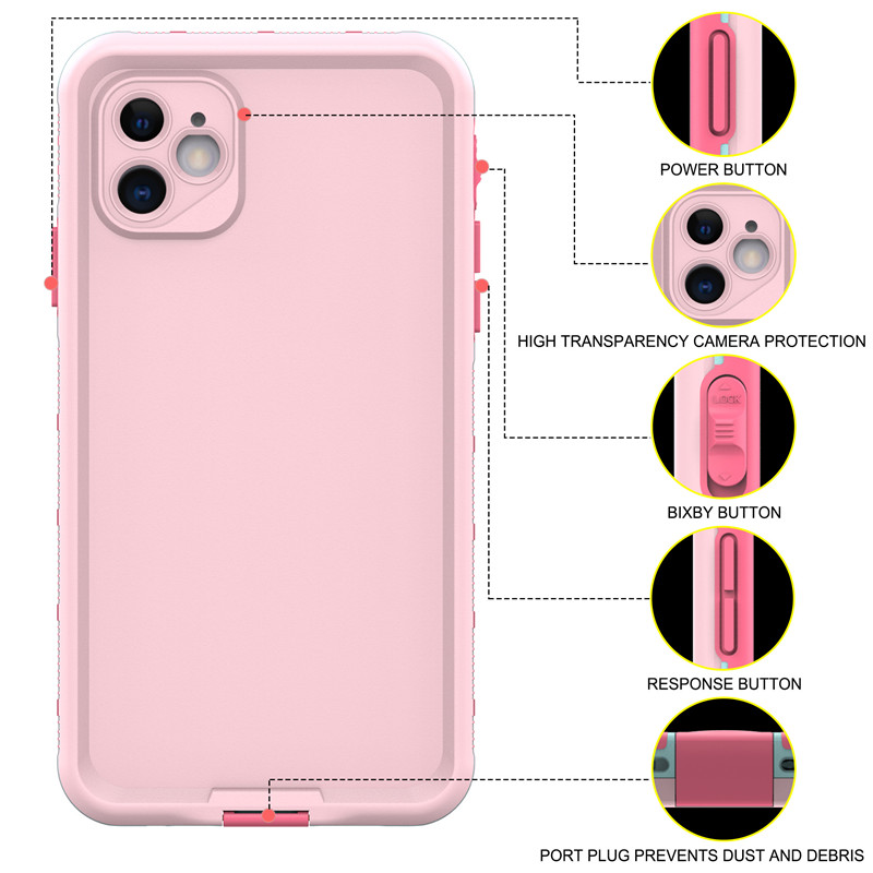 υδατοανθεκτική θήκη κινητού κινητού κινητού, υδατοανθεκτική θήκη iphone, η καλύτερη αδιάβροχη θήκη για το iphone 11 ((ροζ) με συμπαγές χρώμα πίσω κάλυμμα