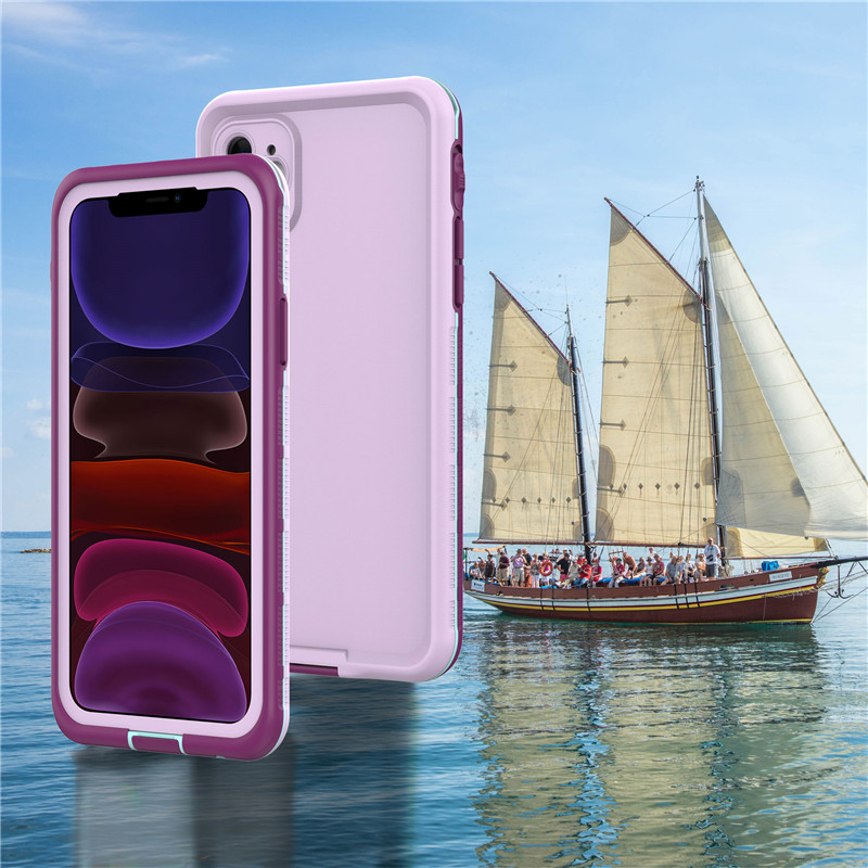 iphone 11 αδιάβροχο κιβώτιο iphone πλήρως αδιάβροχο iphone 11 case αδιάβροχο (μωβ) με συμπαγές χρώμα πίσω κάλυμμα