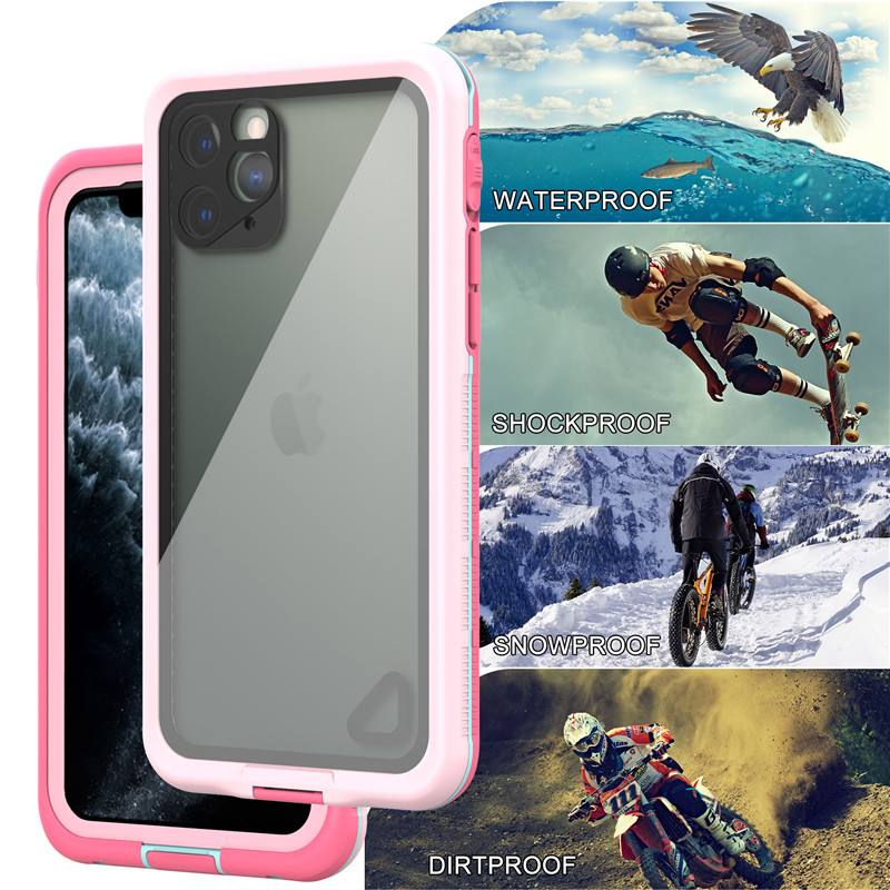 Iphone 11 επαγγελματική θήκη για φορητές βιντεοκάμερες wterproof για το iphone 11 pro (ροζ) με διαφανές πίσω κάλυμμα