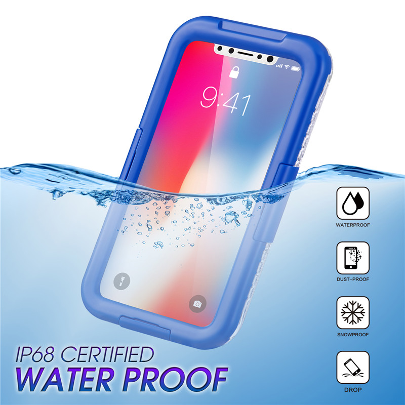 IP68 iphone case καλύτερη αδιάβροχη θήκη τηλεφώνου για την αδιάβροχη θήκη iphone XS (Blue)