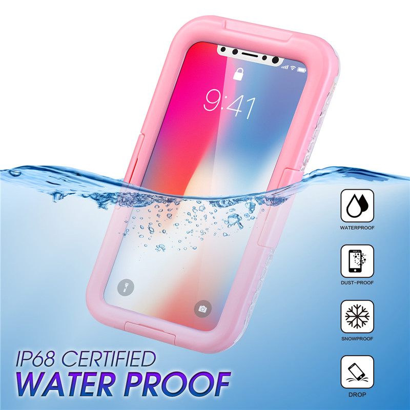Iphone XR ip68 υπόθεση αδιάβροχο τηλέφωνο πορτοφόλι όλα αποδεικτικά θήκη (ροζ)